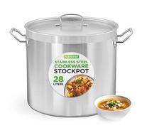 NutriChef Stainless Steel Stock Pot with Lid, 28.4L Big Stockpots for Stew, Soup, Pasta, Meat- Induction Ready, Large Cooking Pot with Ergonomic Handles