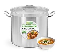NutriChef Stainless Steel Stock Pot with Lid, 28.4L Big Stockpots for Stew, Soup, Pasta, Meat- Induction Ready, Large Cooking Pot with Ergonomic Handles