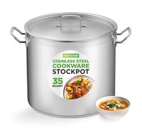 NutriChef Stainless Steel Stock Pot with Lid, 33.1L Big Stockpots for Stew, Soup, Pasta, Meat- Induction Ready, Large Cooking Pot with Ergonomic Handles