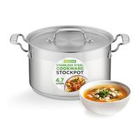 NutriChef Stainless Steel Stockpot with Lid 4.7 Litre- Heavy Duty Food Grade Large Cooking Pot for Stew, Soup, Simmering - Dishwasher Safe, Compatible with Gas, Induction, Ceramic & Halogen Hobs
