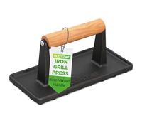 Nutrichef Steak Press Cast Iron, Heavy-Duty Grill Press with Silicone Handle, Speeds Up Cooking Time on Steak, Burger Patty, Meats, Bacon, Quesadillas & More, Leave an Attractive Mark on Any Meat