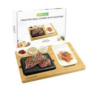NutriChef Steak Stone Grill, Hot Stone Steak Set, with Bamboo Platter, Stainless Steel Tray and Ceramic Sauce Bowls, Good for Indoor Outdoor Dining, Cooking, Parties and Gifts