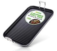 NutriChef Stove Top Griddle Pan - Double Burner, Hard-Anodized Non Stick Grill & Griddle Pan, 50.8 x 33 cm, Black, 20" x 13"
