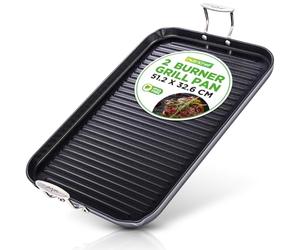 NutriChef Stove Top Griddle Pan - Double Burner, Hard-Anodized Non Stick Grill & Griddle Pan, 50.8 x 33 cm, Black, 20" x 13"