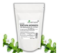 Nutrics® 25,000mg (per Capsule) BACOPA MONNIERI Extract 50% Bacosides 30 V Capsules Strong One A Day BRAHMI BRAMMI - 100% Pure - No fillers Binders or Bulking Agents (30)