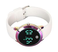 NutriEss Digital Sealed Watch Multifunctional Stylish Color Touch Screen Countdown Timer 12 24 Hours Sports Watch Silver Shell White Belt Small for Outdoor Activities (Small)