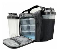 NUTRIFIT Large Meal Prep Bag for Men and Women - Insulated Lunch Box Cooler with 6 Stackable Food Containers BPA-Free Reusable - Pocket Vitamins Pill Case - Shaker Bottle and Ice Packs Included