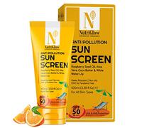 NutriGlow Advanced Organics Anti Pollution Sun Screen SPF 50 With Raspberry Seed Oil, Aloevera For Non Greasy Daily Moisturizer With Broad Spectrum, Dry & Damage Skin, Tan Free Skin, 3.38 Oz
