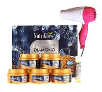Nutriglow Platinum, Diamond & Gold Facial Kit for Brightening, Glowing Skin, Spotless Skin, Remove Tanning, All Skin Types, 250Gm+10Ml with Hair Dryer, Pink