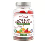 Nutrilus Apple Cider Vinegar with The Mother & Ginger Gummies 500mg Per Serving - Natural Apple Flavour Vegan Raw ACV Supplement - Digestion & Weight Management & Metabolism (60 Gummies)