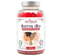 Nutrilus Biotin Natural Strawberry Gummies High Strength 5000mcg per Gummy - One Daily - High Dose Vegan Supplement 5000µg Vitamin B7 - Hair & Skin & Nails (150 Gummies)