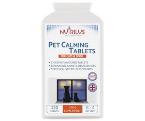 Nutrilus Calming Tablets for Dogs And Cats - 120 Tablets Chicken Flavour for Pets - Separation - Restlessness - Loud Sounds - Stress - Anxiety - Travel