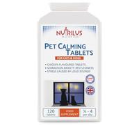 Nutrilus Calming Tablets for Dogs And Cats - 120 Tablets For Pets | Chicken Flavour - Separation & Restlessness & Loud Sounds & Stress & Anxiety & Travel - UK Made Supplement