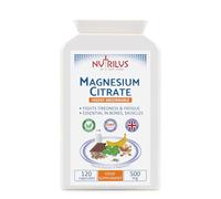 Nutrilus Magnesium Citrate Capsules 120 x 500mg - 150mg of Bioavailable Elemental Magnesium per Capsule - not Tablets - for Bones - Muscles - Tiredness - Cramps - Sleep