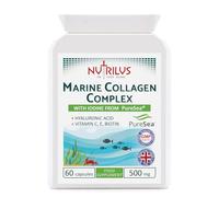 Nutrilus Marine Collagen Complex 60 Capsules 500mg with PureSea Seaweed Providing Iodine - Hyaluronic Acid - Vitamins - Skin & Hair & Nails & Bones & Joints