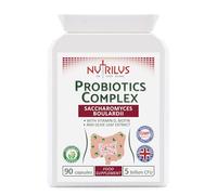 Nutrilus Probiotics Complex Saccharomyces Boulardii 90 Capsules 5 Billion CFU - Biotin, Vitamin D, Olive Leaf - Digestive - Hangover - Gut Flora Balance