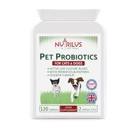 Nutrilus Probiotics For Dogs & Cats - 120 Tablets 2 Billion CFU - For Pets - with Prebiotics & Digestive Enzymes - Chicken Flavour - Gut Bacteria Health - Digestion Support