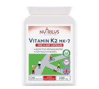 Nutrilus Vitamin K2 MK-7 120 Daily Capsules 100mcg - High Absorption | Highly Bioavailable Menaquinone - Not Tablets - Bone Health & Blood Clotting Support - Vegan - UK Made Supplement