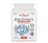 Nutrilus Zinc Citrate 120 Capsules 15mg - Bioavailable Form - Daily Capsules - not Tablets - Immune, Bone, Vision, Hair, Nails, Skin, Fertility