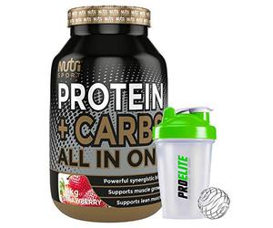Nutrisport Protein + Complex Carbs All in One 1.4kg / 1400g + Shaker (Strawberry)