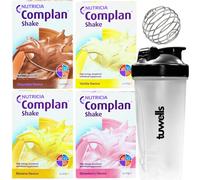 Nutritional Drinks Starter Pack - Variety Pack of Strawberry, Chocolate, Banana, and Vanilla Flavoured Mix at Home Powders Bundle with Shaker Bottle & Mixer - 16 x 57g Sachets