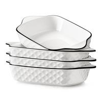 NUTRIUPS 10.5'' Small Baking Dishes Set of 4, 34Oz Rectangular Lasagne Dishes - Diamond Design - Small Ceramic Baking Dish, Rectangular Bakeware with Handles, Oven Safe & Microwave Safe