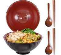 NUTRIUPS 1200ml Ceramic Ramen Bowl Set of 2 Noodle Bowls with Chopsticks and Spoons (Agate Red)
