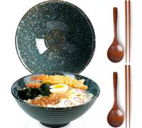 NUTRIUPS 1200ml Ceramic Ramen Bowl Set of 2 Noodle Bowls with Chopsticks and Spoons (Emerald)