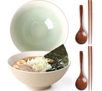 NUTRIUPS 1200ml Ceramic Ramen Bowl Set of 2 Noodle Bowls with Chopsticks and Spoons(Teal)