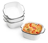 NUTRIUPS 13Oz Ceramic Baking Dishes set of 4, Square Baking Dishes, 400 ml Small Baking Dish for Air Fryer, Ceramic Bakeware with Handles (Ribbed Design-Set of 4)