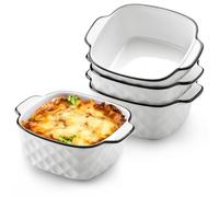 NUTRIUPS 13Oz Ceramic Baking Dishes set of 4, Square Baking Dishes, 400 ml Small Baking Dish for Air Fryer, Ceramic Bakeware with Handles (Diamond Design-Set of 4)
