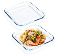 NUTRIUPS 2 Pack 9 Inch Glass Dinner Plates, Tempered Glass Pasta Salad Plate Set For Kitchen, Glass Serving Plates, Dinnerware Dish Set, Dishwasher & Microwave Safe, Clear