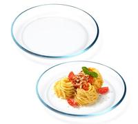 NUTRIUPS 2 Pack Glass Plates, 22.9cm Clear Tempered Glass Small Dinner Plates Heat Resistant Pasta Plates, Microwave Safe & Dishwasher Safe