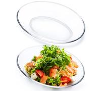 NUTRIUPS 2 Pack Small Tempered Glass Serving Plates, 20 x 14cm Oval Glass Dinner Plates, Small Salad Plates Set of 2, Glass Side Dishes, Mini Serving Trays