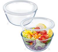 NUTRIUPS 2 Piece Glass Mixing Bowl Set Clear Prepare Mixing Bowl Set, Glass Bowls for Kitchen (1.6L-Set of 2 with lids)