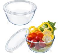 NUTRIUPS 2 Piece Glass Mixing Bowl Set Clear Prepare Mixing Bowl Set, Glass Bowls for Kitchen(1L-Set of 2 with lids)