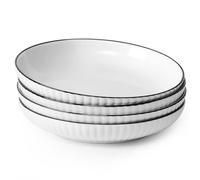 NUTRIUPS 20 Oz Pasta Bowls Set of 4, 8x1.3'' Small Pasta Bowls, Ceramic Shallow, Single Serving，White，for Kitchen - Microwave & Dishwasher Safe