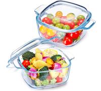 NUTRIUPS 2Pack 1L Glass Casserole Dish for Oven with Lid, Square Mini Glass Casserole Cookware with Lid