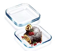 NUTRIUPS 3 Pack 7 Inch Square Dessert Plates, Small Clear Tempered Glass Appetizer Plate Set For Kitchen, Dinnerware Dish Set, Dishwasher & Microwave Safe