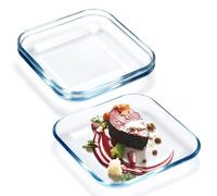 NUTRIUPS 3 Pack 8 Inch Square Dessert Plates, Small Clear Tempered Glass Appetizer Plate Set For Kitchen, Dinnerware Dish Set, Dishwasher & Microwave Safe
