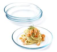 NUTRIUPS 4 Pack 10in Glass Dinner Plates, Clear Tempered Glass Plates, Glass Serving Dinnerware for Pasta, Salad, Dishwasher & Microwave Safe