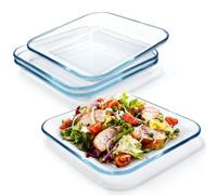 NUTRIUPS 4 Pack 9 Inch Clear Glass Square Dinner Plates, Tempered Glass, Dishwasher & Microwave Safe (9" Set of 4, 81 in³)