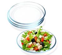 NUTRIUPS 4 Pack 9in Glass Dinner Plates, Clear Tempered Glass Plates, Glass Serving Dinnerware for Pasta, Salad, Dishwasher & Microwave Safe