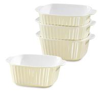 NUTRIUPS 400 ml Small Ceramic Baking Dishes Set of 4, Square Baking Dishes for Air Fryer, Ceramic Bakeware with Handles (Light Yellow)