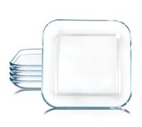NUTRIUPS 6 Pack 8 Inch Square Dessert Plates, Small Clear Tempered Glass Appetizer Plate Set For Kitchen, Dinnerware Dish Set, Dishwasher & Microwave Safe