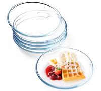 NUTRIUPS 6 Pack 8in Clear Tempered Glass Plates Set, Appetizer and Serving Dinnerware, Dishwasher & Microwave Safe