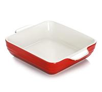 NUTRIUPS 8x8 inch Square Baking Dish, 1.5L Ceramic Baking Pan with Handles, Casserole Dish for Oven, Porcelain Bakeware (Gradient Red)