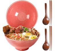 NUTRIUPS Ceramic Ramen Bowl with Chopsticks and Spoons (Pink)