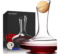NUTRIUPS Crystal Hand Blown Wine Decanter, 1.8L Large Red Wine Carafe Decanter with Wide Base and Stopper