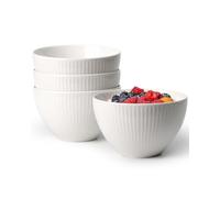 NUTRIUPS Deep Cereal Bowls, 14x9cm 750ml Soup Bowl, Ceramic Large Bowls Set for Oatmeal Salad, Set of 4, White, Dishwasher & Oven Safe, Microwavable